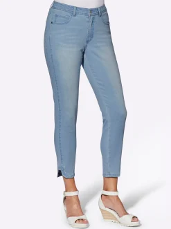 7/8-Jeans mit Glitzersteinchen an den Beinschlitzen