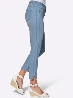 7/8-Jeans mit Glitzersteinchen an den Beinschlitzen