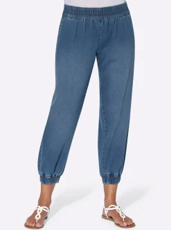 7/8-Jeans mit Smokpartie an Bund und Beinabschluss