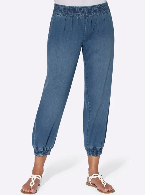 7/8-Jeans mit Smokpartie an Bund und Beinabschluss
