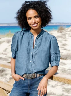 Jeansbluse mit Puffärmeln