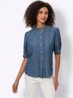 Jeansbluse mit Puffärmeln