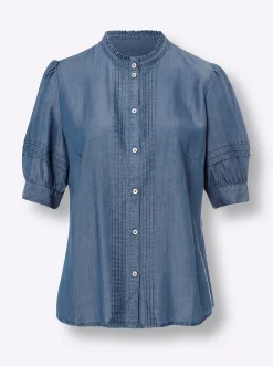 Jeansbluse mit Puffärmeln