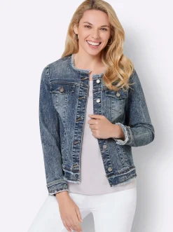 Jeansjacke mit Fransen an den Absschlüssen