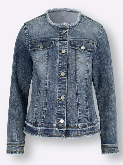Jeansjacke mit Fransen an den Absschlüssen