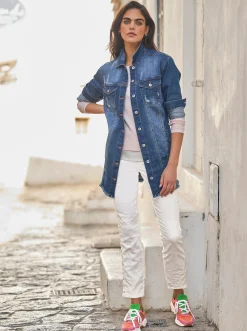 Jeansjacke mit Fransen-Kante, Longform