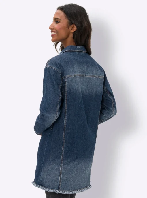 Jeansjacke mit Fransen-Kante, Longform