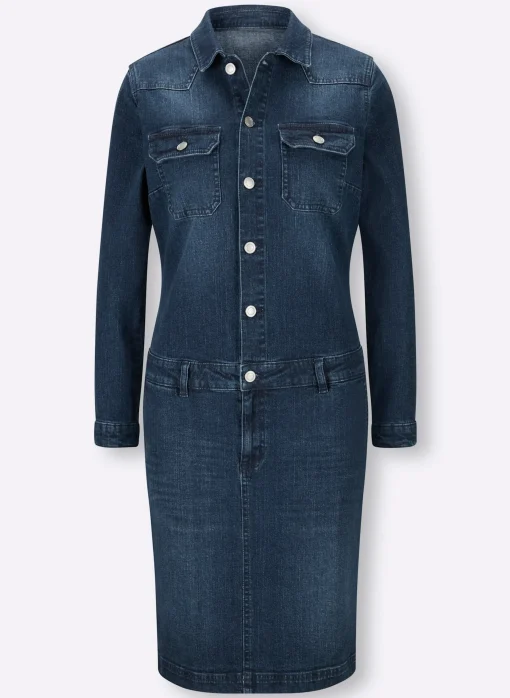 Jeanskleid mit Reißverschluss und Knopfleiste