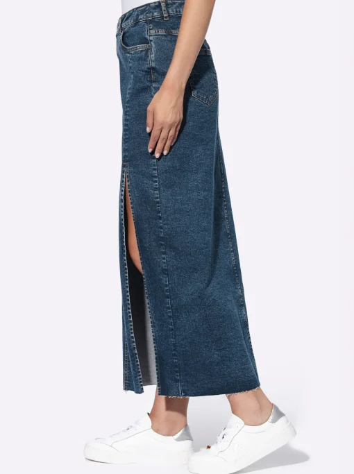 Jeansrock mit extra langem Seitenschlitz