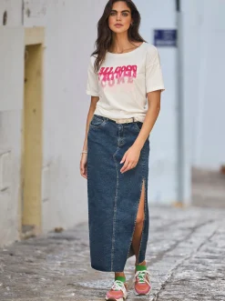 Jeansrock mit extra langem Seitenschlitz