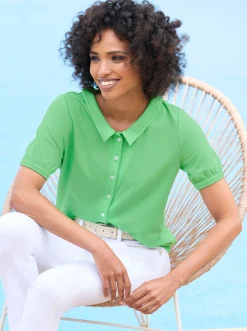 Jersey-Bluse mit Puffärmeln