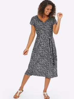 Jerseykleid mit gerafftem V-Ausschnitt