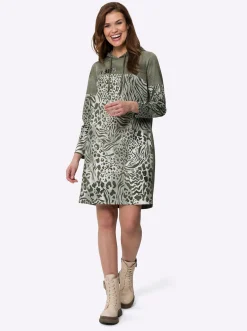 Jerseykleid mit Kapuze, Animal-Druck