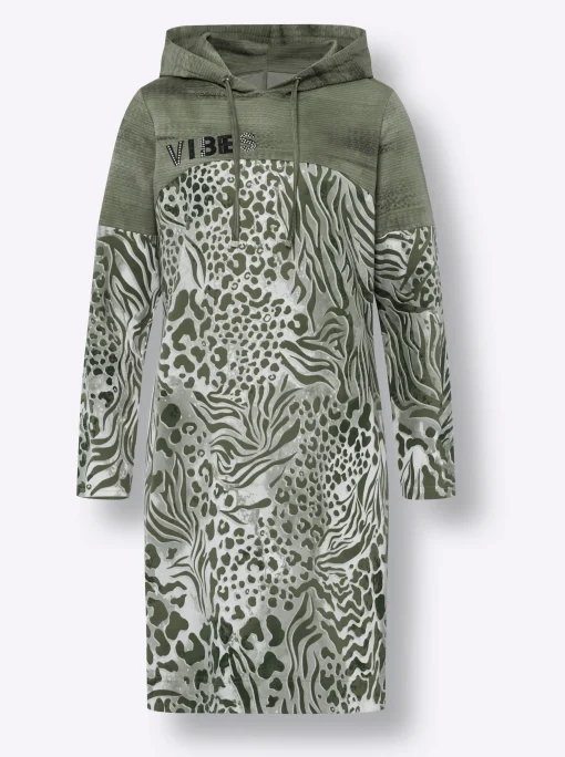 Jerseykleid mit Kapuze, Animal-Druck