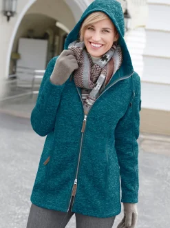 Kapuzenfleecejacke mit Umlegekragen