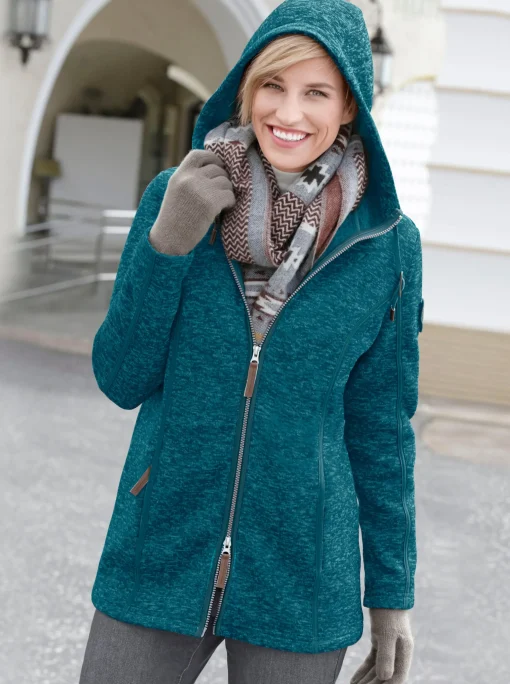 Kapuzenfleecejacke mit Umlegekragen