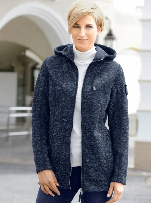 Kapuzenfleecejacke mit Umlegekragen