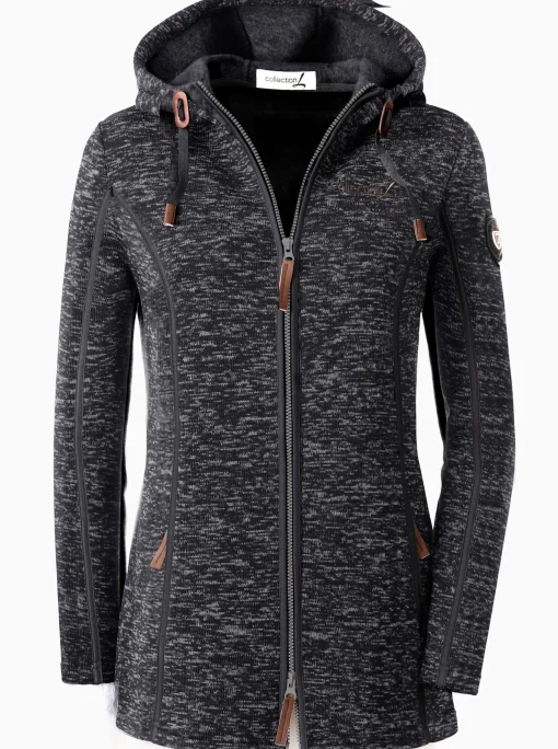 Kapuzenfleecejacke mit Umlegekragen