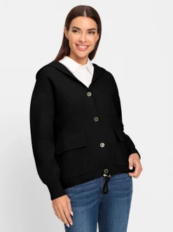 Kapuzenstrickjacke mit Schmuckknöpfen