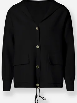 Kapuzenstrickjacke mit Schmuckknöpfen