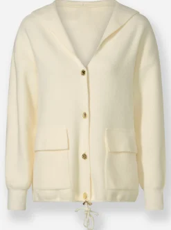 Kapuzenstrickjacke mit Schmuckknöpfen