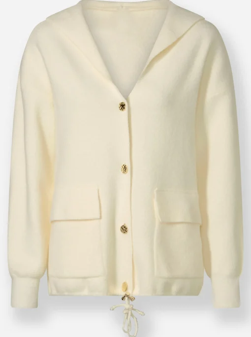 Kapuzenstrickjacke mit Schmuckknöpfen
