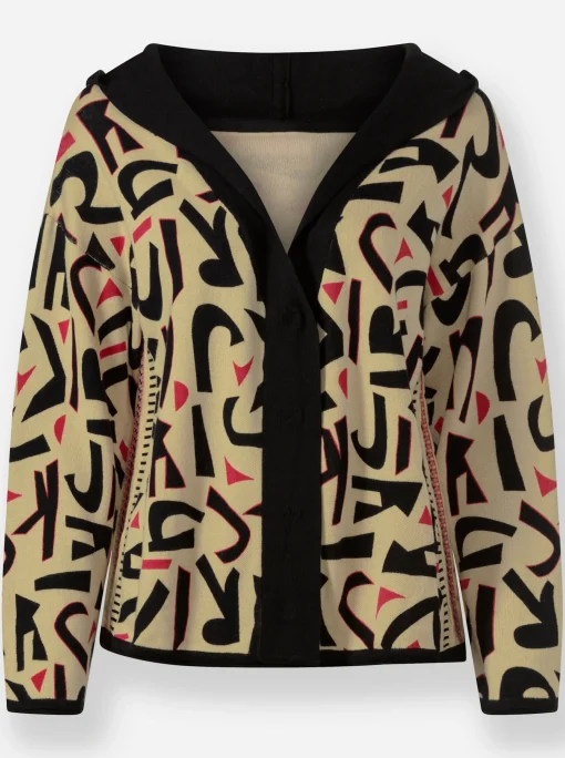 Kapuzenstrickjacke mit verdeckter Druckknopfleiste