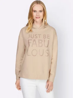 Kapuzensweatshirt mit Schriftzug und Glitzersteinchen