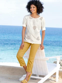 Kurzarm-Bluse mit transparenten Einsätzen