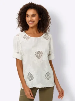 Kurzarm-Bluse mit transparenten Einsätzen