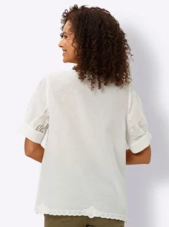 Kurzarm-Bluse mit transparenten Einsätzen