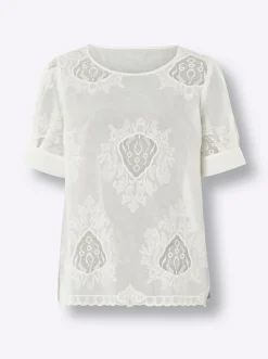 Kurzarm-Bluse mit transparenten Einsätzen