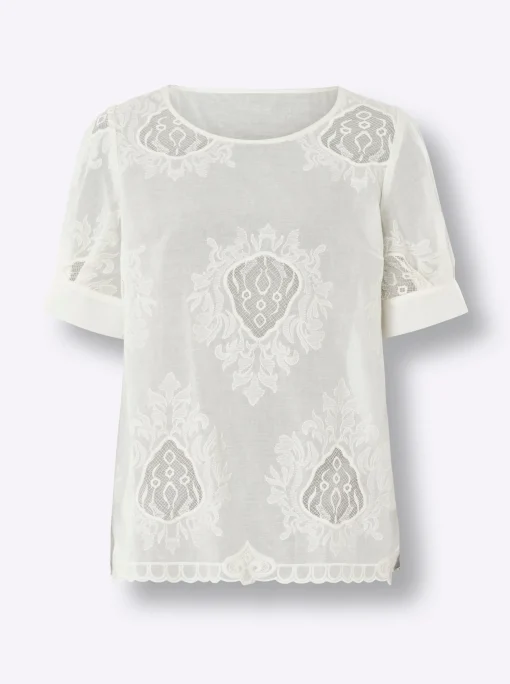 Kurzarm-Bluse mit transparenten Einsätzen