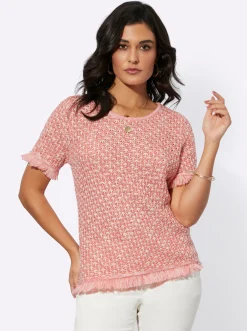 Kurzarmpullover mit Fransenabschluss
