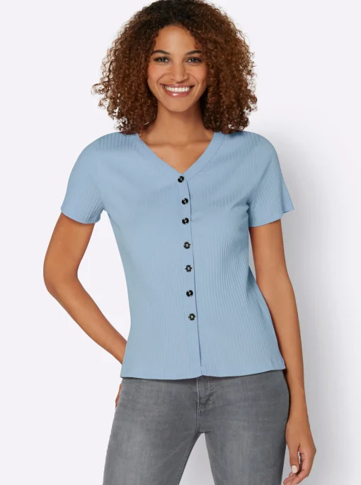 Kurzarmshirt in elastischer Ripp-Qualität