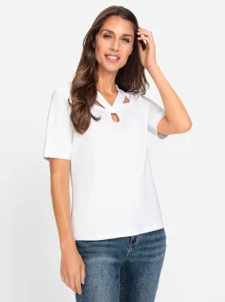 Kurzarmshirt mit Cut-outs am Ausschnitt