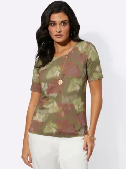 Kurzarmshirt mit Ginkgo-Motiv