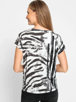 Kurzarmshirt mit Glitzergarn am Ausschnitt