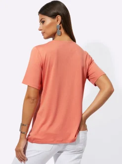 Kurzarmshirt mit Reißverschluss am V-Ausschnitt