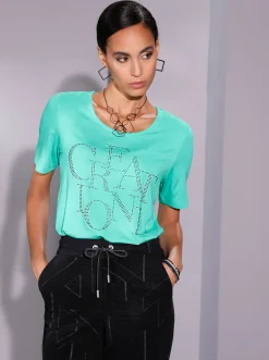 Kurzarmshirt mit Schriftzug aus Glitzersteinchen