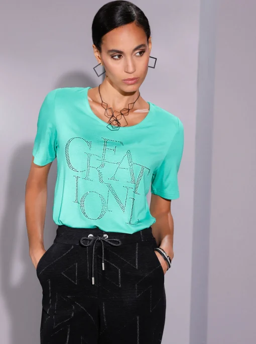 Kurzarmshirt mit Schriftzug aus Glitzersteinchen