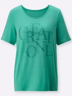 Kurzarmshirt mit Schriftzug aus Glitzersteinchen