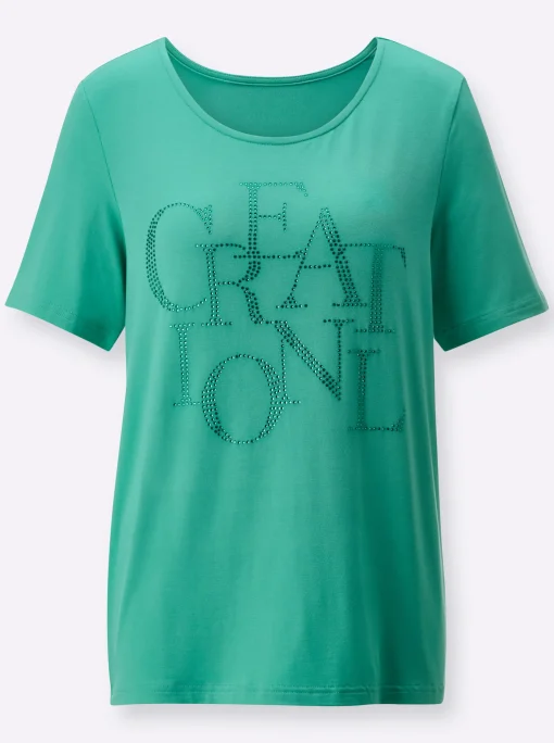 Kurzarmshirt mit Schriftzug aus Glitzersteinchen
