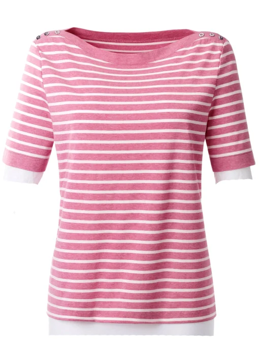 Kurzarmshirt mit silberfarbigen Metallknöpfen
