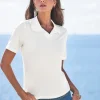 Kurzarmshirt mit Zierperlen am Polokragen