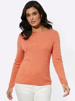 Langarm-Pullover mit silberglänzenden Steinchen