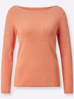 Langarm-Pullover mit silberglänzenden Steinchen