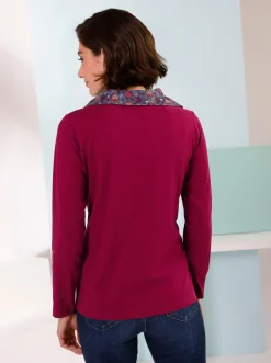 Langarmshirt mit geblümten Troyerkragen