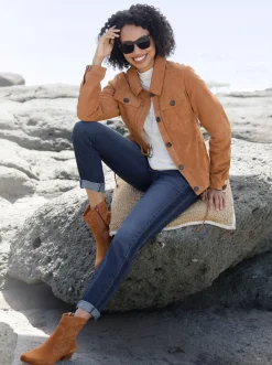 Lederjacke mit Tunnelzug am Saum