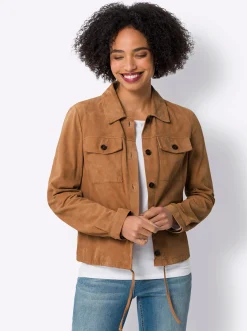 Lederjacke mit Tunnelzug am Saum